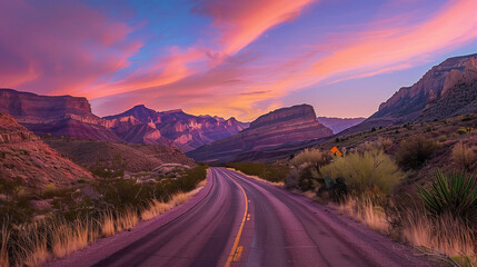 Route 66 Sunset: Classic American Mountain Scenery View