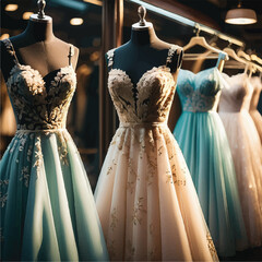 wedding dress hanging on a mannequin
