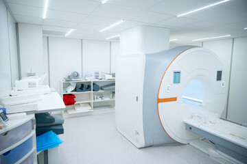 Modern MRI machine located in diagnostic center