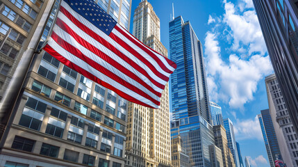 Chicago Skyline Featuring USA Flag