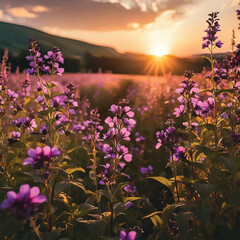 sunset on the flowers  