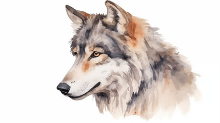 water color illustration of a wolf side view on white background