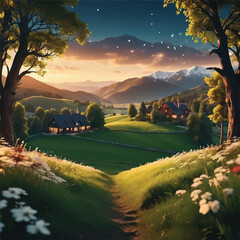 sunset in the mountains