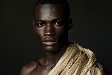 Obraz premium A closeup of an african man with intense gaze against a dark background