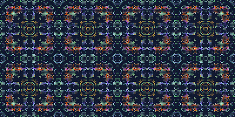 Vector cross stitch Boho background, Knitted ethnic pattern, Embroidery diagonal ethnic style,seamless pattern jacquard classic, Design for textile, fabric, cloth, wallpaper, sweater