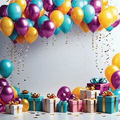 birthday card with balloons and gifts