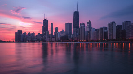 Fototapeta premium Spectacular Sunset View of Chicago Skyline