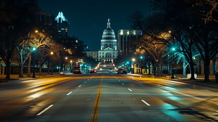 Obraz premium Texas Capitol in Austin with Congress Bridge View