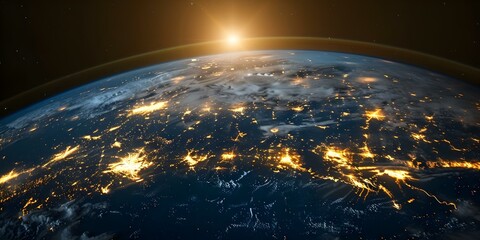 Monitoring the Modernized Globe: Nighttime Earth View with Blockchain Technology. Concept Blockchain Technology, Nighttime Earth View, Global Monitoring, Modernized Globe, Environmental Awareness