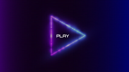 Banner with Neon Glow Triangle Play Icon. Design for Banners, Web Pages, Presentations. Vector Illustration.