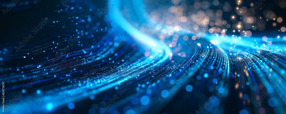 Poster abstract background of digital data flow, futuristic technology and big planet. big data concept wit