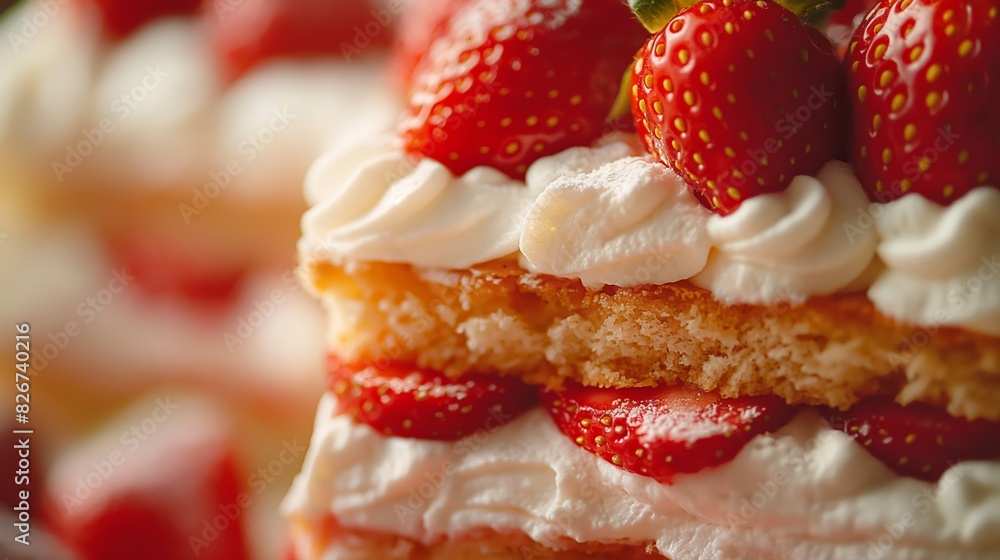 Poster close up view of strawberry shortcake layer texture