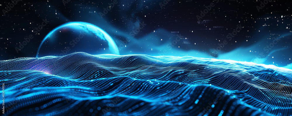 Poster abstract background of digital data flow, futuristic technology and big planet. big data concept wit