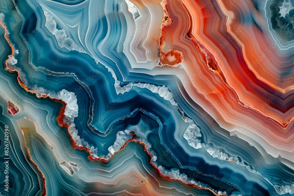 Poster highresolution image showcasing the intricate patterns of a colorful agate slice