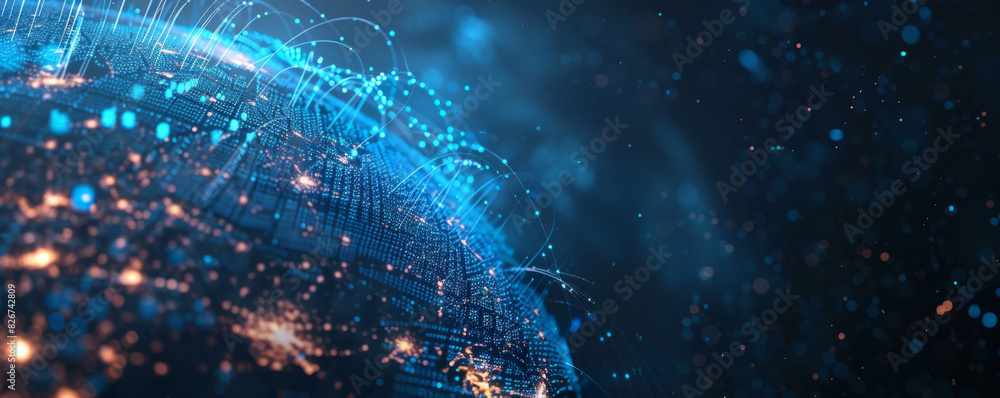 Poster abstract background of digital data flow, futuristic technology and big planet. big data concept wit