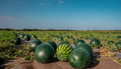 Watermelons Growing in a Sunny Field