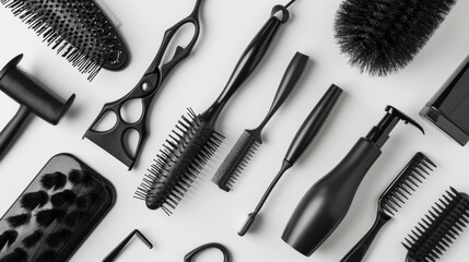 top view hairdressing tools white background - Powered by Adobe
