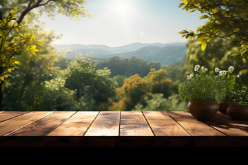 Naklejka premium Outdoor background Wooden table in 3d png transparent using for product presentation. 