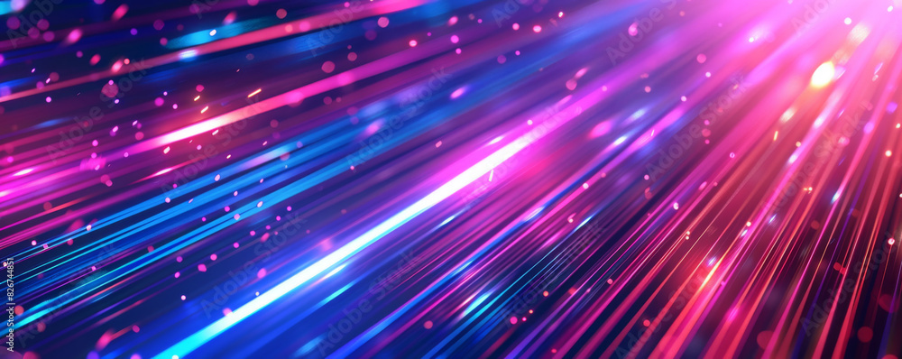 Poster abstract background with colorful light rays and laser beams, glowing lines in motion blur on dark b