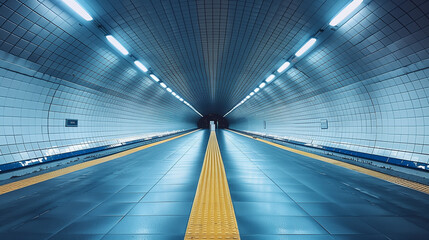 Subway tunnel entrance corridor with no people in it