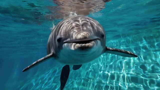 open dolphin mouth bottlenose porpoise sea mammal florida friendly ocean water animal pool swimming aquarium aquatic fun nature life,4k video created with generative ai.
