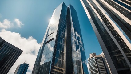 Bottom view of modern skyscrapers in the business district, business concept
