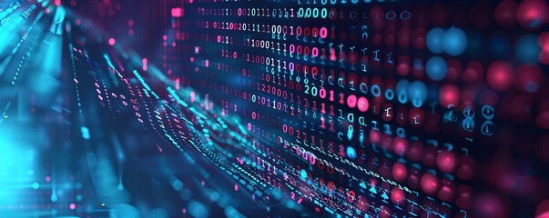 Abstract Digital Binary Data Stream with Vibrant Colors and Motion Effects