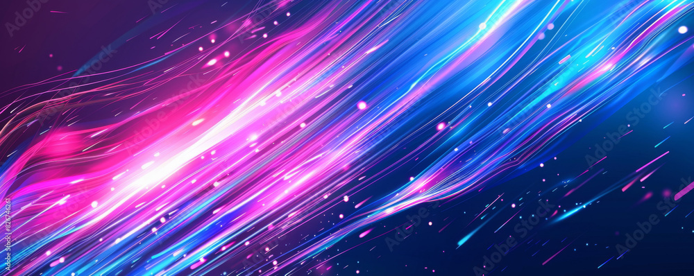 Poster abstract background with colorful light rays and laser beams, glowing lines in motion blur on dark b