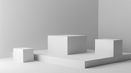 A minimalistic white box with three rectangular layers, each layer slightly smaller than the previous one, creating an abstract geometric composition against a clean background.