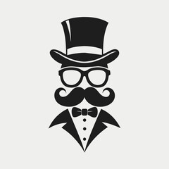 Picture of a man wearing a top hat, mustache, glasses, and bow tie