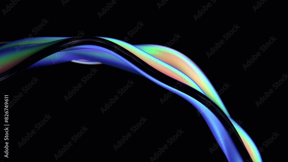 Poster abstract animation, background design with iridescent wave, 4k looping video, 3d render