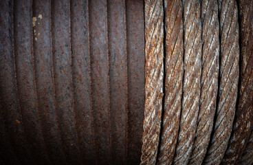 old and vintage iron cable on spool .