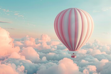 Fototapeta premium Tranquil hot air balloon floats gracefully above a soft sea of clouds during a pastel sunset