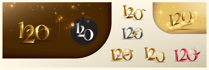 120th anniversary logotype modern gold number with shiny ribbon. alternative logo number Golden anniversary celebration