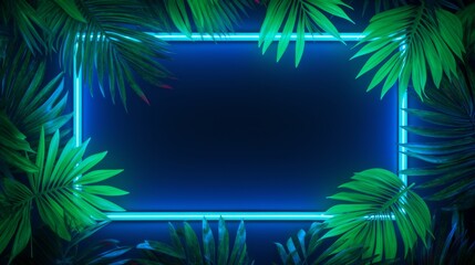Naklejka premium Neon Glow Highlights Lush Greenery In A Night Setting. Generative AI