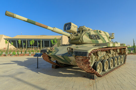 Royal Tank Museum, Amman, Jordan - May 4, 2024: The Royal Tank Museum in Jordan showcases the M60 A1 main battle tank, reflecting the US Army's Cold War history from the 1960s to the 1980s.