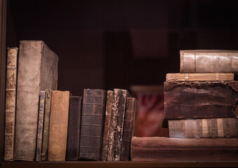 the old books in an bookcase