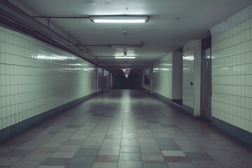 Subway tunnel entrance corridor with no people in it