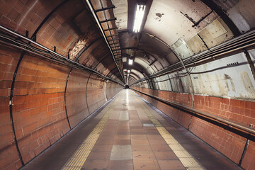 Subway tunnel entrance corridor with no people in it