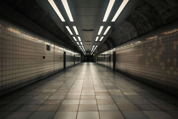 Subway tunnel entrance corridor with no people in it