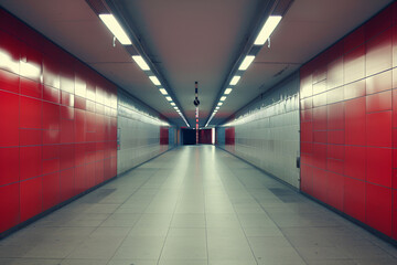 Subway tunnel entrance corridor with no people in it