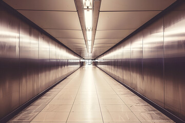 Subway tunnel entrance corridor with no people in it