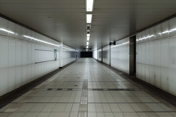Subway tunnel entrance corridor with no people in it