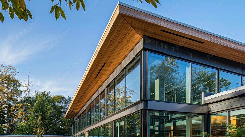 Poster large windows and slanted roofs allow for natural light and rainwater to seamlessly integrate into t