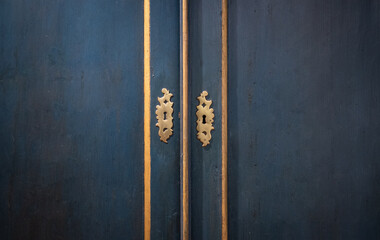 The  wooden vintage doors of  old cabinet