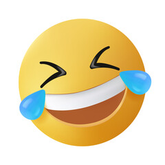 Laughing With tears face emoji, 3d style emoticon. ROFL LOL Sweat Laughing chat comment reactions. Laughing emoji vector cartoon illustration isolated on white background. Funny emoticon face happy
