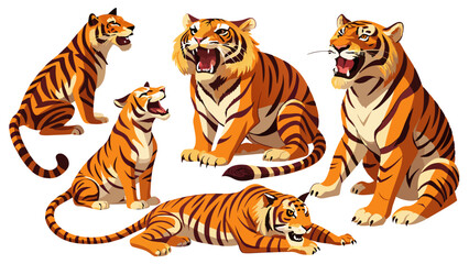 Tiger Vector Set, In Different Poses Like Sitting And Standing, Collection Of Tiger , Animal Vector 