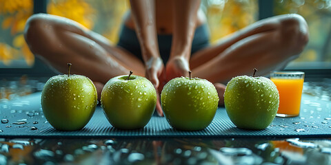 Healthy Lifestyle Choices: Apples, Yoga Mat, Juice, Exercise