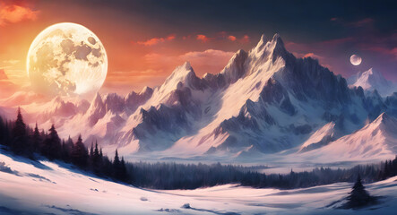 Sunset On Snowy Mountains - Powered by Adobe