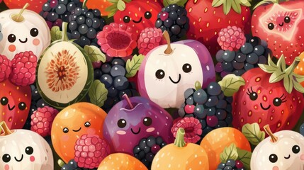 Playful Watercolor Berry and Fig Characters in a Nursery Illustration Style